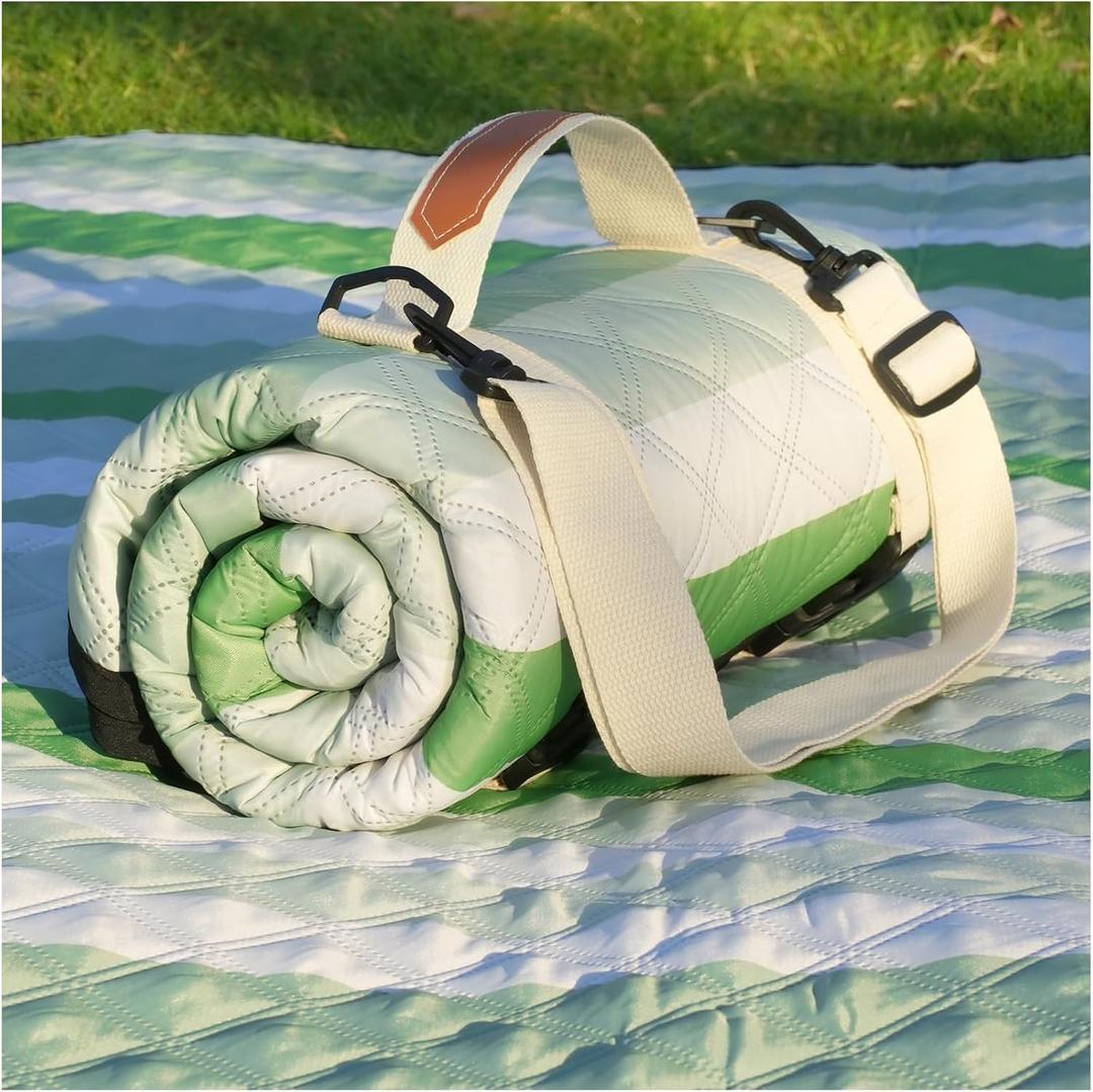Waterproof Picnic Blanket Beach Outdoor Camping Mat Extra Large Foldable Cute Big Travel Essential Accessories Gift Park Patio Lawn Garden Grass Ground Play Music Festival Concert Must Have (80''*80'', Stripe Green)