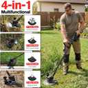 21V Cordless Weed Wacker Lawn Edger, 4.6lbs Lightweight Battery Powered String Trimmer, 4-in-1 Brush Cutter with Metal Blades, Wire Brush & Guide Wheel for Garden Edging (2 Batteries, 2.0Ah)