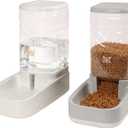 Automatic Cat Feeder, Gravity Food and Water Dispenser Bowl Set for Small Medium Dogs Animals, Pet Feeder Dispenser Storage Food, 3.8L Large Capacity, White & Gray