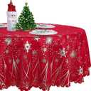 LUSHVIDA Christmas Round Table Cloth  Washable Water Resistance Holiday Microfiber Tablecloth Decorative Table Cover for Banquet Party Kitchen Dining Room, 60 Inch (Snow-foil Print)