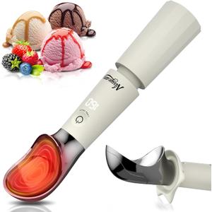 Heated Ice Cream Scoop Rechargeable, Electric Ice Cream Scooper with Removable Battery &Drip-Proof Stand, OneTouch 3 Fast Heating Levels, IP68 Waterproof, Food-Grade Metal for Hard Ice Cream