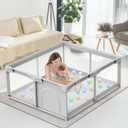 Baby Playpen Baby Playard, Play Pen for Babies and Toddlers with Gate, 50x50 Fence, Sturdy Safety Playpen, Indoor & Outdoor Kids Activity Center (50*50 Inch, Standard (Gray))