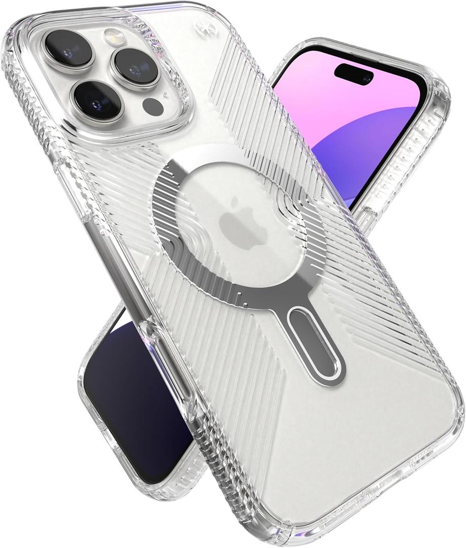 Speck Clear iPhone 16 Pro Max Case MagSafe + ClickLock - Slim Phone Case iPhone 16 Pro Max - iPhone 16 Pro Max Phone Case - Presidio - Clear/Chrome