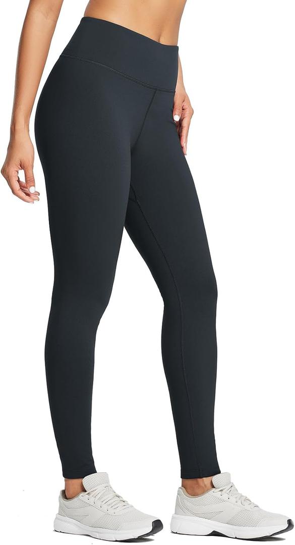 baleaf Women's Fleece Lined Leggings Water Resistant Thermal Winter Warm Tights High Waisted with Pockets Running Gear (Medium, Black-one Pocket-27")