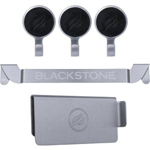 Blackstone 5188 Rear Grease Gate, 3 Magentic Hooks and Tool Holder Combo, Flat Top Griddle Accessories, Stainless Steel Barbeque Cooking Utensil Holder and Grease Guard