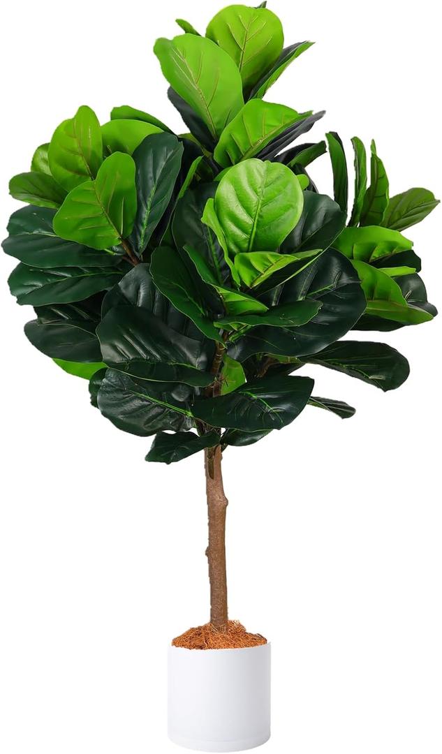 Artificial Plants Indoor-Fiddle Leaf Fig Tree Artificial Tree - 3ft Tall Faux Ficus Plant, Potted Fake Plant for Indoor and Outdoor Home Garden Decor (Fiddle Leaf Green)