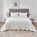 Kingnex Oversized King Bedspreads 128x120 Extra Wide Quilt for Tall King California King Bed Lightweight 3 Piece Quilted Coverlet Pillow Shams Set Pure White