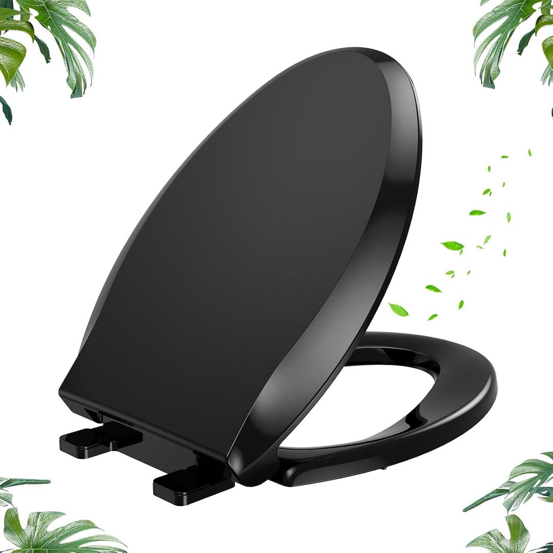 YASFEL Elongated Toilet Seat, Soft-Close, 18.5" Black