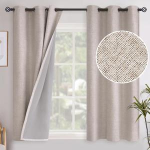 YoungsTex Short Linen Blackout Curtains 54 Inch Length for Bedroom, Grommet Thermal Insulated Burlap Textured Drapes for Kitchen Full Light Blocking Privacy Rustic, 2 Panels, 42 X 54 Inch, Beige