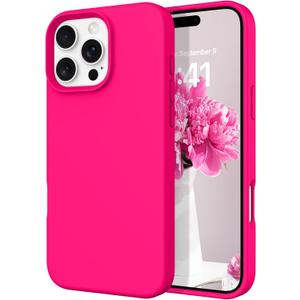 DOMAVER Case for iPhone 16 Pro Max 6.9'' Smooth Liquid Silicone Soft Gel Rubber Microfiber Lining Cushion Cover Shockproof Protective Phone Cases Compatible with iPhone 16 Pro Max - Hot Pink