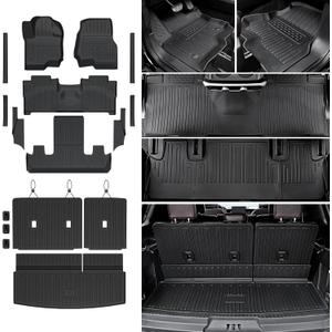 Floor Mats Cargo Mat for 2018-2024 Ford Expedition 7 Seats Captain Chairs(Not for Max Model), All Weather TPE Cargo Liner Backrest Mats Door Sill Protectors Car Accessories (Floor Mats Set)