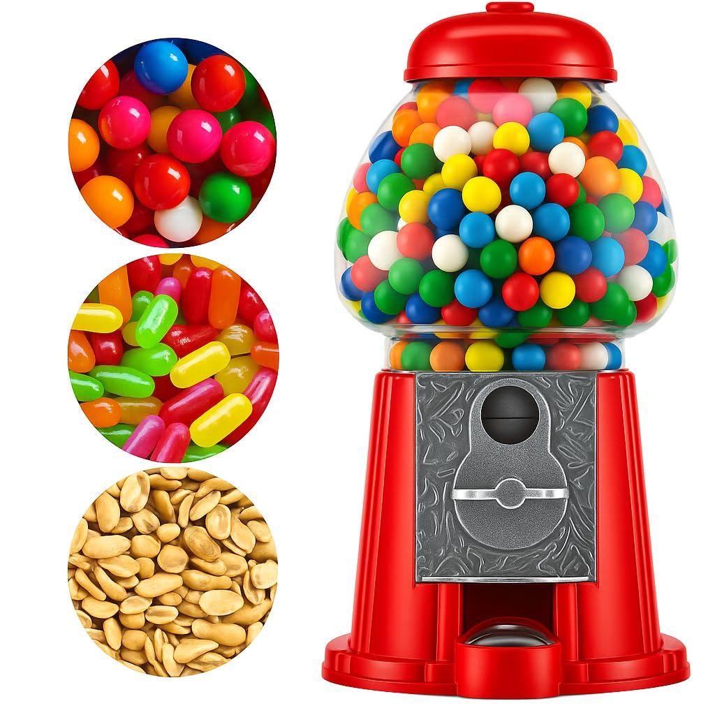 American Gumball Company - Metal 11-Inch Retro Style Red Gumball Machine, Made For 0.62 Inch Gumballs, Candy or Nuts, Accepts Any US Coin (EXP 11/30/26)