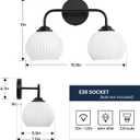 RUIYEY Bathroom Vanity Light Fixtures: 2-Light Black Bathroom Lighting Fixtures Over Mirror with Milky White Frosted Glass Shade, Farmhouse Modern Wall Light for Bathroom
