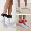 Women Ruffle Socks Lace Frilly Cotton Crew Socks Non-Slip Dress Socks Fold Cuff for Bride Pageant Sock For Women (White)