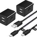 Android Charger Cable, HI-CABLE Micro USB Cable [2 Pack/6FT] with 2-Pack Dual Port USB Wall Charger Fast Charging Compatible with Samsung Galaxy S7 S6 J8 J7 Note 5,Kindle,LG,PS4,Camera (Black)