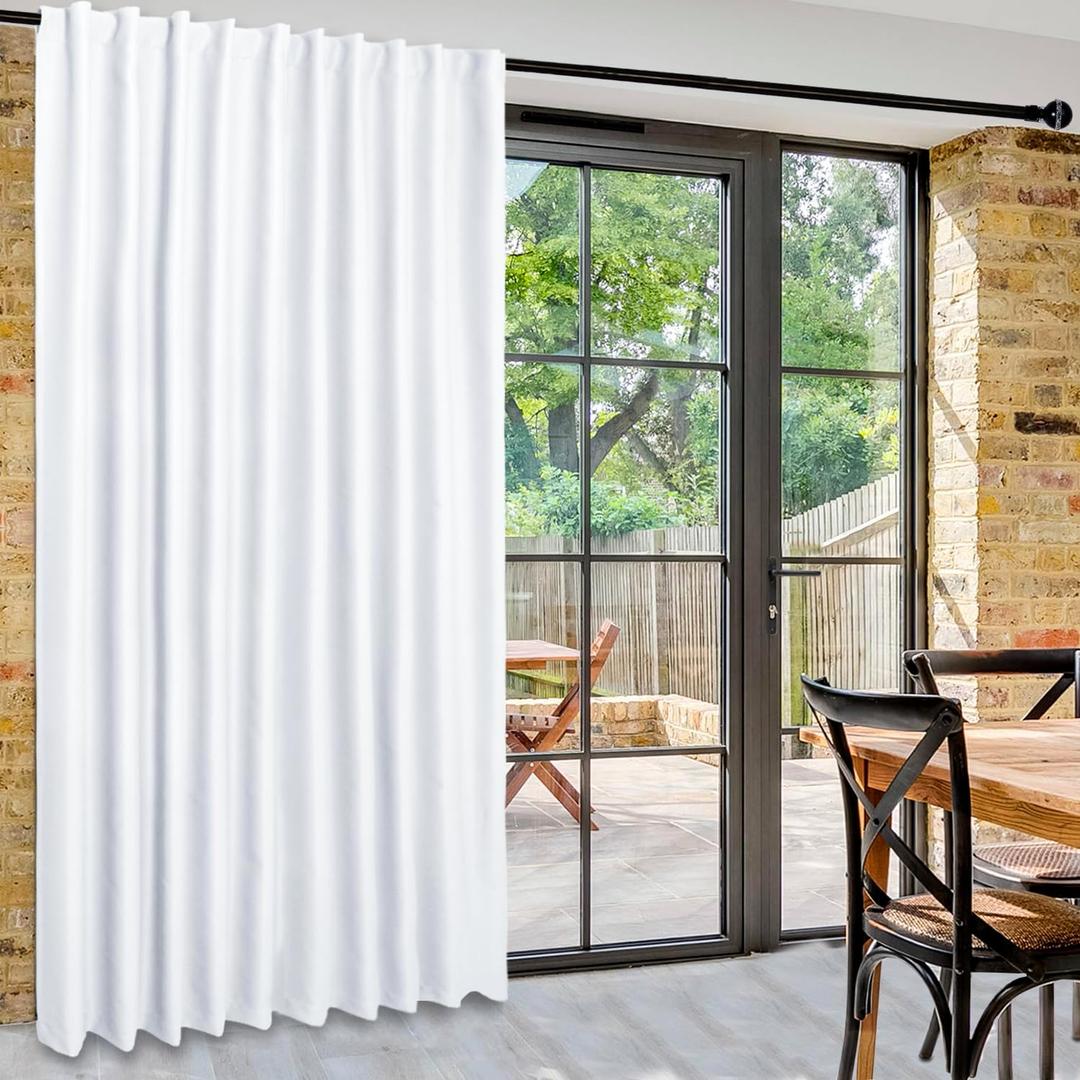 DWCN Privacy Room Divider Curtain - Patio Sliding Door Curtains, Extra Wide Thermal Curtains with Back Tab & Rod Pocket for Living Room and Bedroom Partition, 80 x 84 Inches, Pure White