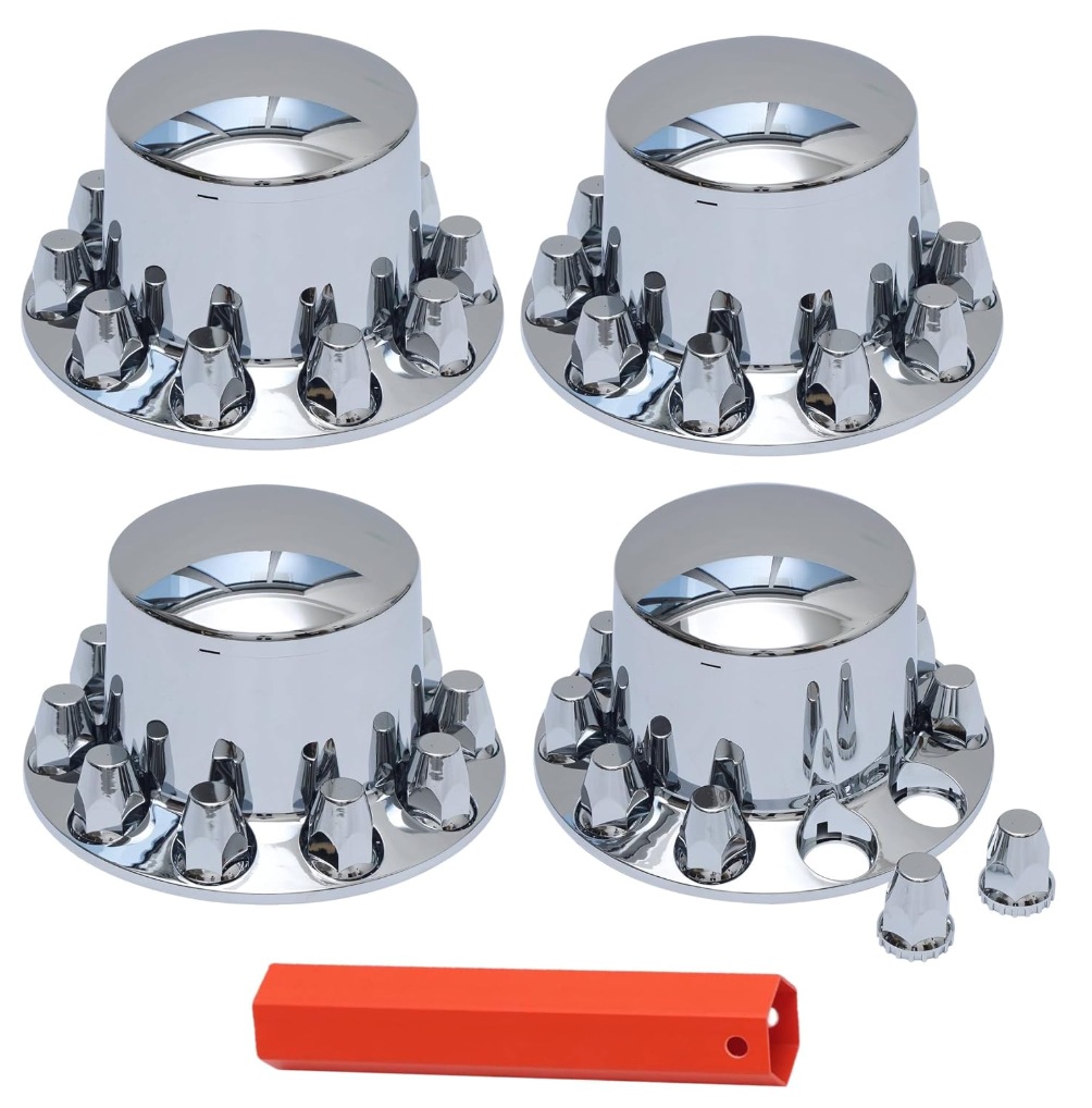 JESONN 4 PCS of Chrome Plated ABS Plastic Rear Axle Wheel Cover with 33mm Screw-on Lug Nut Covers for Semi Trucks (Standard)