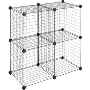 Whitmor Storage Cubes - Stackable Interlocking Wire Shelves -Black (Set of 4)