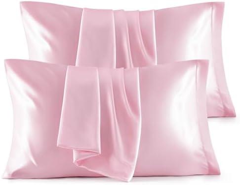 Bedsure Satin Pillowcase Standard Set of 4 - Pink Silky Pillow Covers for Hair and Skin 20x26 Inches, 4 Pack with Envelope Closure, Similar to Silk Pillow Cases, Gifts for Women Men