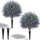 24" Artificial Boxwood Topiary Trees, UV Resistant Faux Plants Shrubs Bushes Fake Greenery Plants for Front Door Indoor Outdoor Home Decor with Metallic Spike