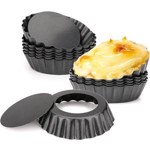 12 pcs Egg Tart Molds, 3" Mini Tart Pans Removable Bottom, Cupcake Cake Muffin Mold Tin Pan Baking Tool, Reusable Quiche Bakeware Carbon Steel for Pies, Quiche, Cheese Cakes, Desserts (3-inch Set of 12 Black)