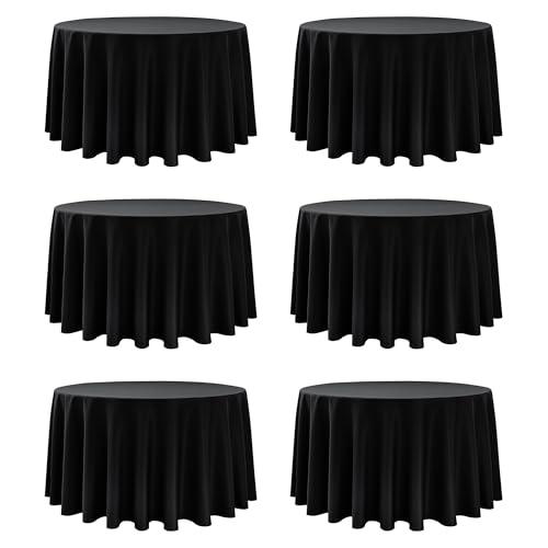 Dailyset 6-Pack Black Round Tablecloths, 120 Inches, Stain-Resistant Polyester for 5-6 Ft Round Tables - Washable Table Covers for Weddings, Banquets, Birthday Parties, Events