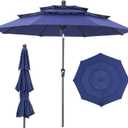 9 FT Outdoor Patio Umbrella, 3 Tier Market Table Umbrella with 8 Sturdy Fiberglass Ribs and 1.5 Pole, Smooth Button Tilt Patio Umbrella for Backyard Pool Garden, Blue(No Base)