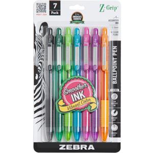 3 x Zebra Pen Z-Grip Retractable Ballpoint Pen, Smooth-Flowing Assorted Fashion Colors, 1.0mm Medium Point, School & Office Supplies, Ideal for Note-Taking, Journal and Planner Use, 7-Pack (22276)