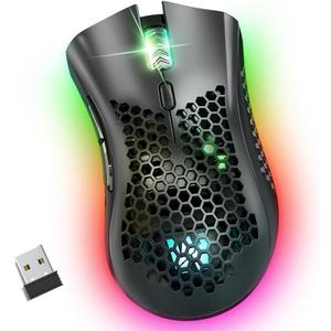 KM-1 Gaming Mouse, Wireless Mouse Gaming Computer Mice USB with Honeycomb Shell, 6 Programmed Buttons, 3 Adjustable DPI, Ergonomic RGB Optical Mouse for PC Mac Laptop