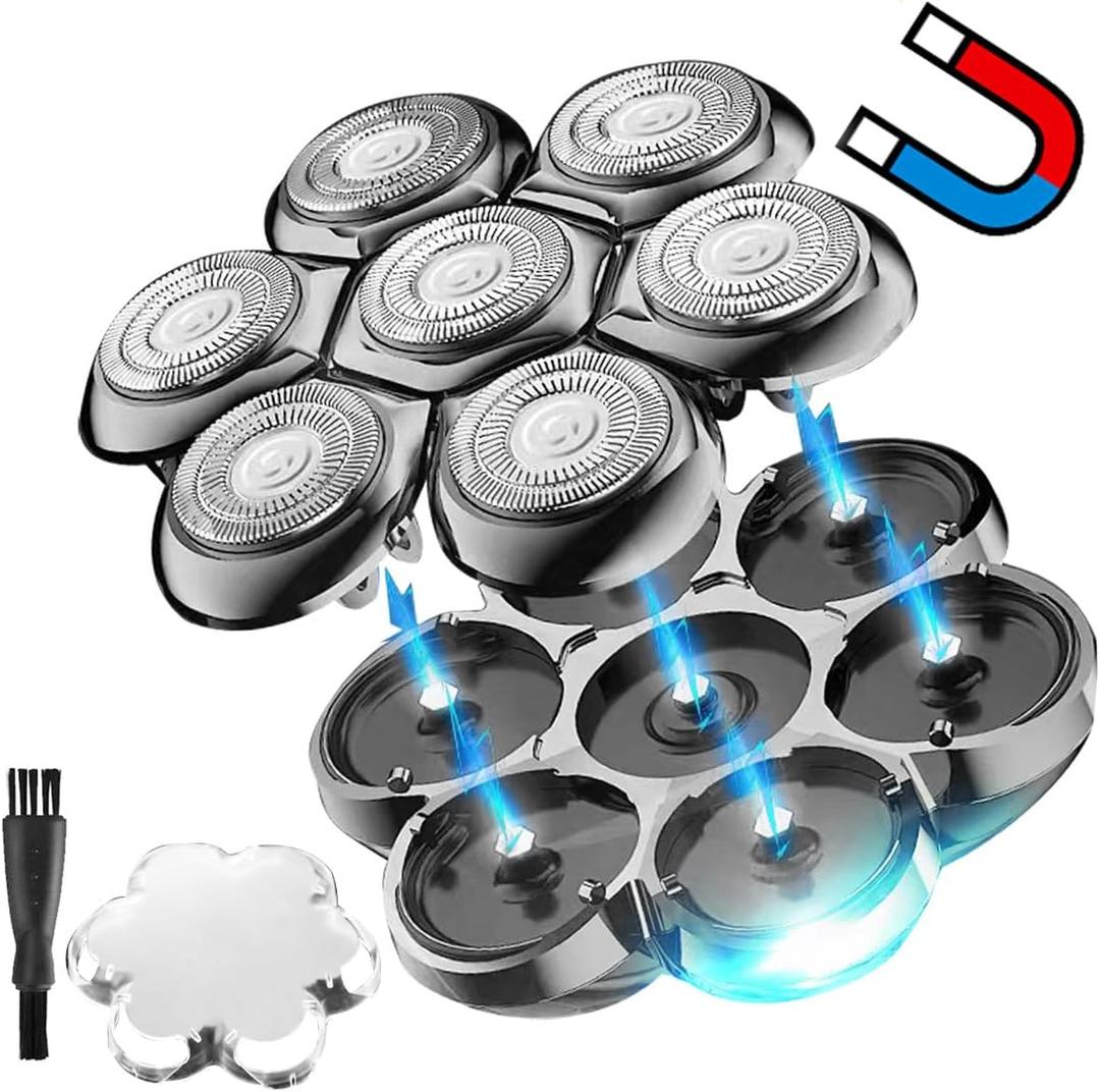 Universal Magnetic 7 Blades Head Shaver Replacement Heads Compatible with Freedom Eagle Shaver, Compatible with mainstream shaver brands Universal replacement heads (7 Silver)