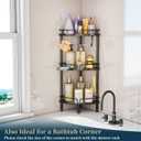 Consumest Corner Shower Caddy Stand - 3 Tier Shower Organizer with Soap Holder, Tall Floor Corner Shelves Standing with Adjustable Feet & 4 Hooks, Storage Rack for Bathroom Black