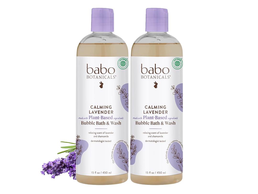 BABO Botanicals Calming Lavender 2-in-1 Bubble Bath & Wash - Relaxing Chamomile & Lavender - EWG Verified- Vegan- for All Ages- Scented with Lavender Essential Oil