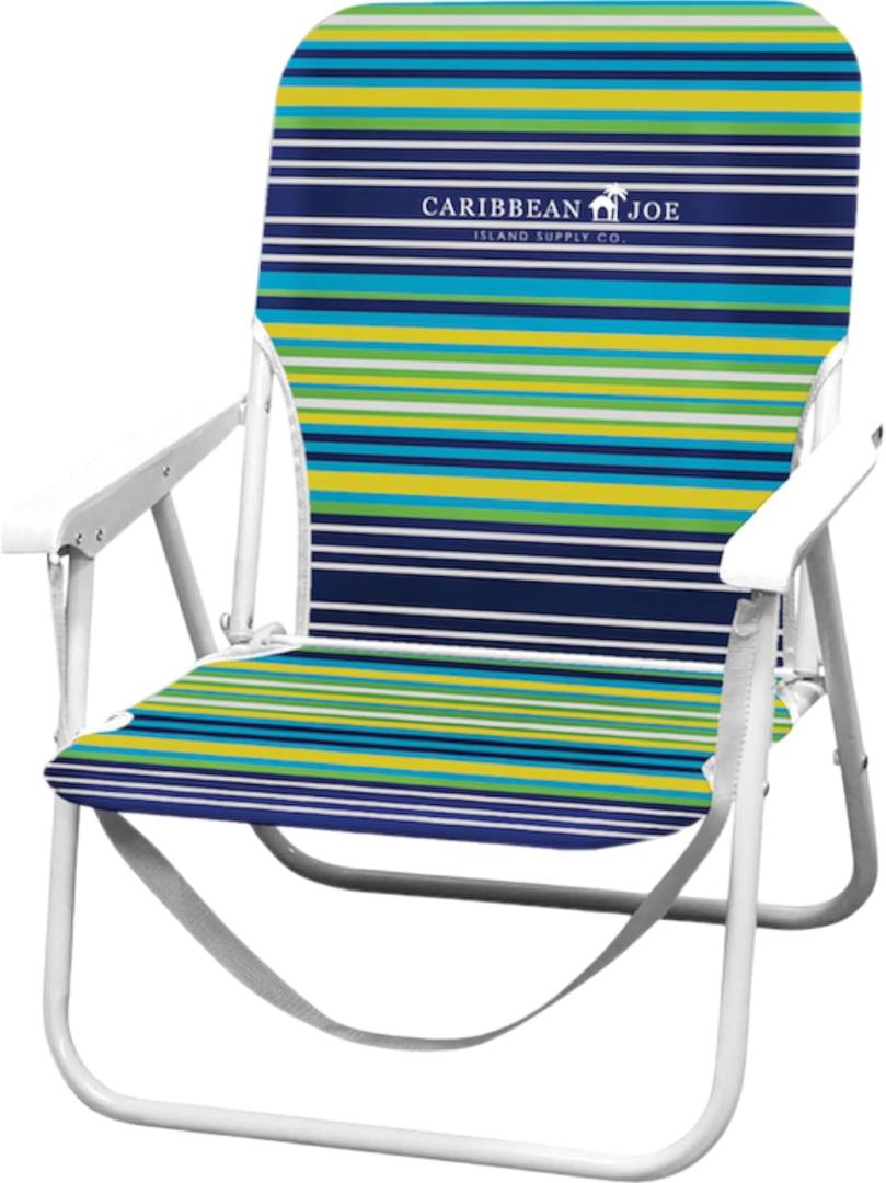 Caribbean Joe Folding Beach Chair, 1 Position Lightweight and Portable Foldable Outdoor Camping Chair with Carry Strap, Blue and Lime Stripe, 22" x 16.5" x 25.2"