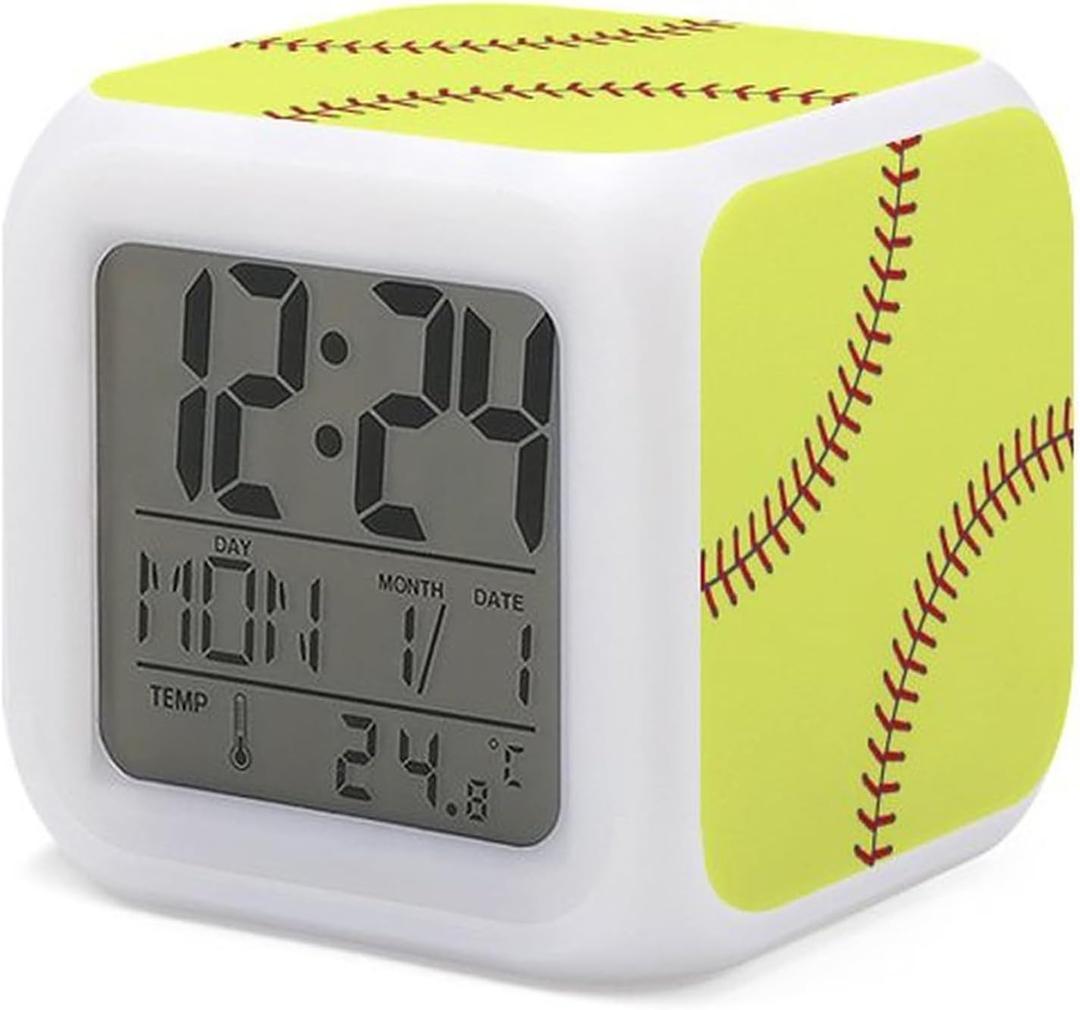 Softball Alarm Clock for Kids Boy Girl 7 LED Color Changing Wake Up Clock Home Decor Bedroom Digital with Temperature Display