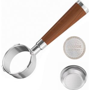 Espresso Bottomless Portafilter 3 Ears,with 304 Stainless Steel Filter Basket and Red Wood Handle,Great Coffee Accessories Tools for Home (51mm)
