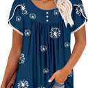 BETTE BOUTIK Women's Short Sleeve Summer Tunic Tops Flowy Flare Button Down Tunic Shirts Blouses S-3XL (S)