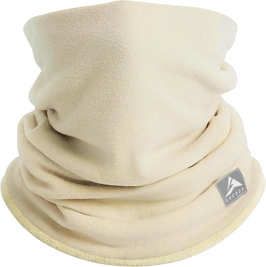 GXCROR Winter Neck Warmer, Reversible Fleece Gaiter Scarf, Windproof Face Mask for Men & Women (Off-white)