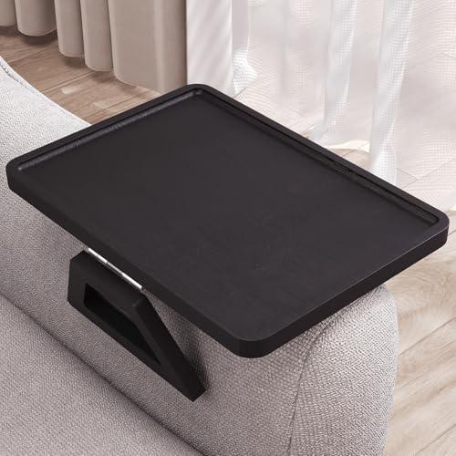 Danfoxer Couch Arm Tray,Bamboo Folding Sofa Tray,Sofa Armrest Trays Clip-On Couch Desk for Drinks,Snacks,Phone,Remote Control（Black)(13.0" x 9.4")