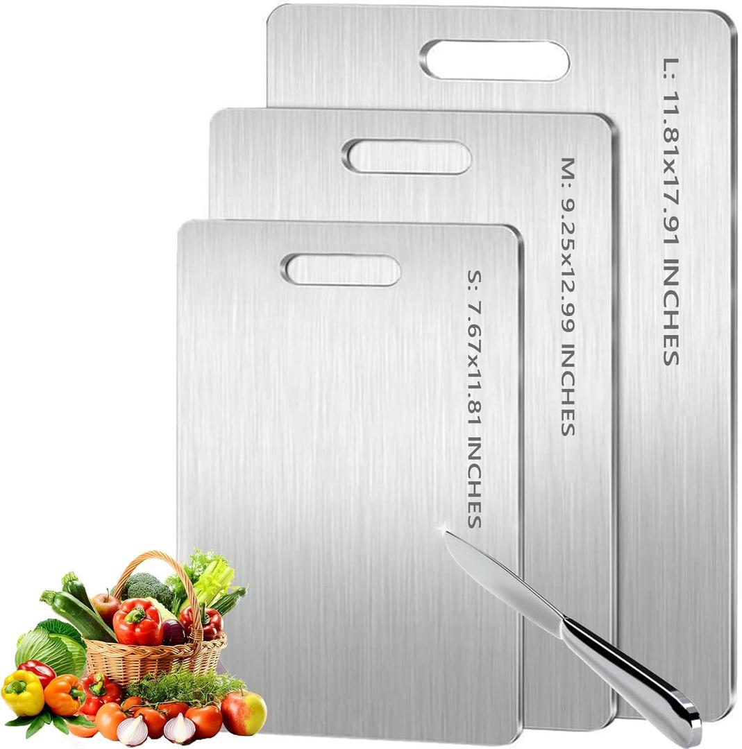 Titanium Cutting Board Set of 3,100% Pure Titanium Cutting Boards for Kitchen Double Sided, Hygiene Durable Dishwasher, Fruit & Vegetables1120