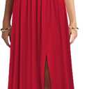WOOSEA Women Sleeveless Deep V Neck Split Loose Sexy Plain Long Maxi Casual Dress (Red, XL)