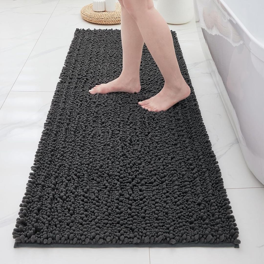 ILANGO Bathroom Rugs Dark Grey 44x24,Extra Soft Absorbent Chenille Bath Rugs,Thick Non-Slip Shaggy Bath Mat,Machine Washable Quick Dry Bath Mats for Bathroom Floor, Tub, Shower Accessories