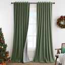 100% Blackout Linen Curtains 84 Inch Length 2 Panels Set Olive Green Luxury for Bedroom Windows Living Room Darkening Dark Green Thermal Insulated Drapes Nursery 7ft Long Back Tab Pleated Pocket