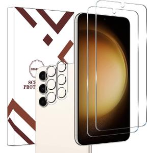 Galaxy S23 Tempered Glass Screen Protector + Camera Lens Protector [ 2 + 2 Pack ][Case Friendly] [Anti-Scratch] [Ultrasonic Fingerprint Unlock] Clear HD Glass Protective Film for Samsung Galaxy S23