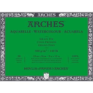Arches Aquarelle Watercolor Block, Cold Pressed, 140lb/300gsm, 20 Sheet, 9x12 inch, Watercolor Paper 100% Cotton