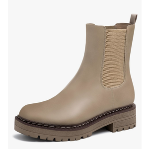 Athlefit Women's Chelsea Ankle Boots Platform Slip On Chunky Heel Lug Sole Leather Booties 8.5