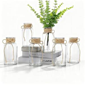 Set of 6 Vintage Glass Vases for Flowers Farmhouse Clear Glass Vases for Centerpieces Small Flower Vases with Twine Ties for Wedding, Parties & Home Decor