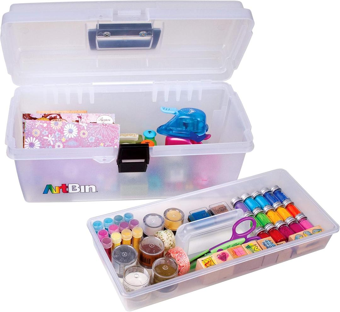 ArtBin 6966AB 16 in. Lift-Out Tray Box, Portable Art & Craft Organizer with Handle and Tray, Clear