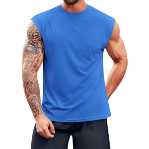 Runcati Mens Workout Tank Top Sleeveless Shirt Quick Dry Muscle Gym Bodybuilding Fitness Training T Shirts (Medium, Blue)