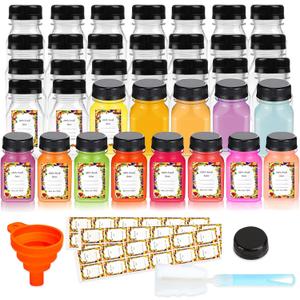 36PCS 4oz Plastic Juice Bottles for Juicing,with Leak Proof Caps Lids Empty Clear Bottles with Label,Funnel,Brush,120ml Ginger Shot Containers Reusable,Juice Milk Beverages Jar