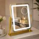 HNV LED Makeup Mirror with Lights, Large 15" x 13", 3 Color Modes & Adjustable Brightness, Plug-in Vanity Mirror with Touch Control, 360 Rotation Desk Mirror for Bedroom, Bathroom & Dorm